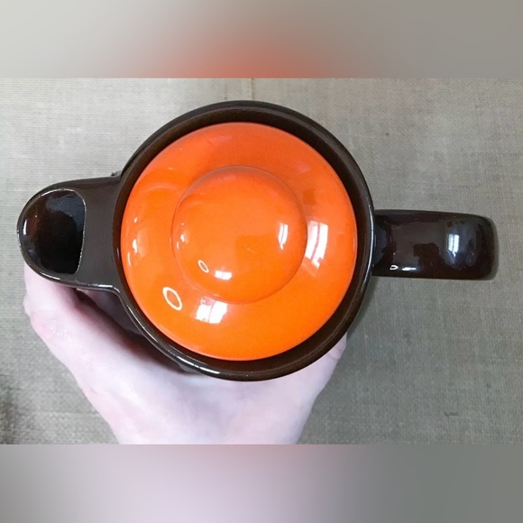 Vintage Ceramic Coffee Pot Brown Orange Mid Century Modern MCM 70s Goblin Core - Picture 4 of 8
